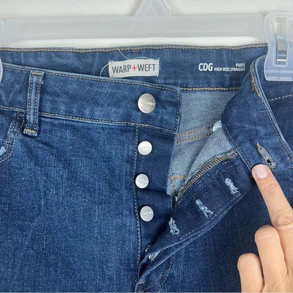 Warp + Weft  CDG Paris High Rise Straight Jeans Size 16 Button Fly Dark - Picture 4 of 10